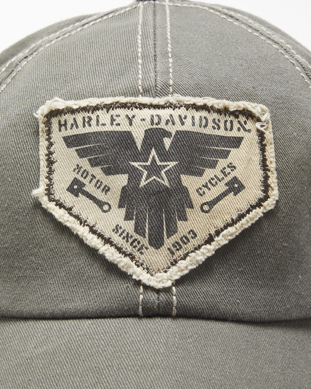 DS Vintage Harley Davidson Khaki Contrast Stitch Canvas Patch Aviator Baseball Cap - OS