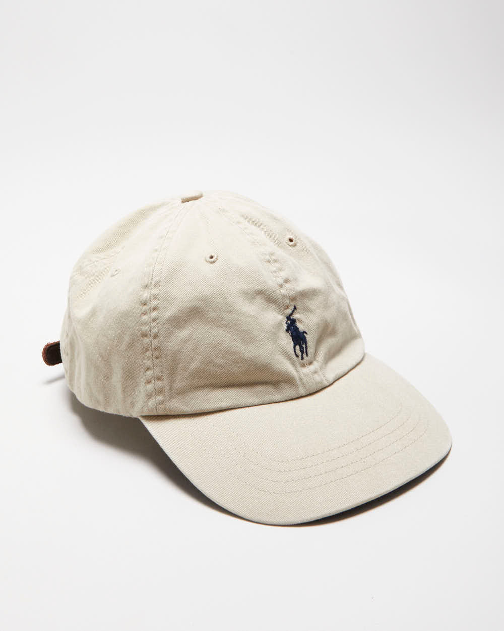 Vintage Y2K 00s Polo Ralph Lauren Khaki Classic Chino Canvas Icon Leather Strap Baseball Cap - OS