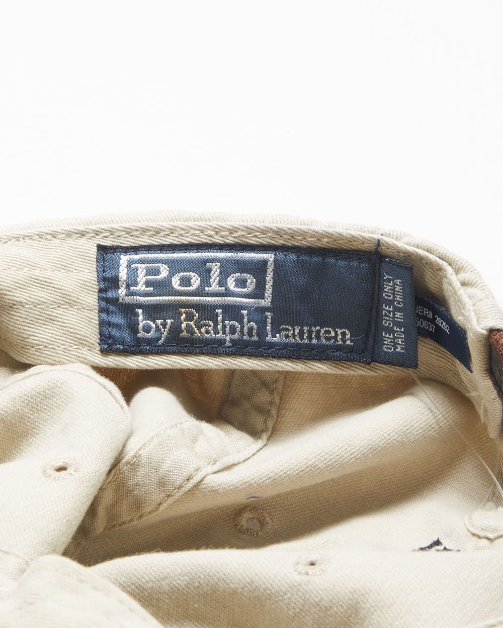 Vintage Y2K 00s Polo Ralph Lauren Khaki Classic Chino Canvas Icon Leather Strap Baseball Cap - OS
