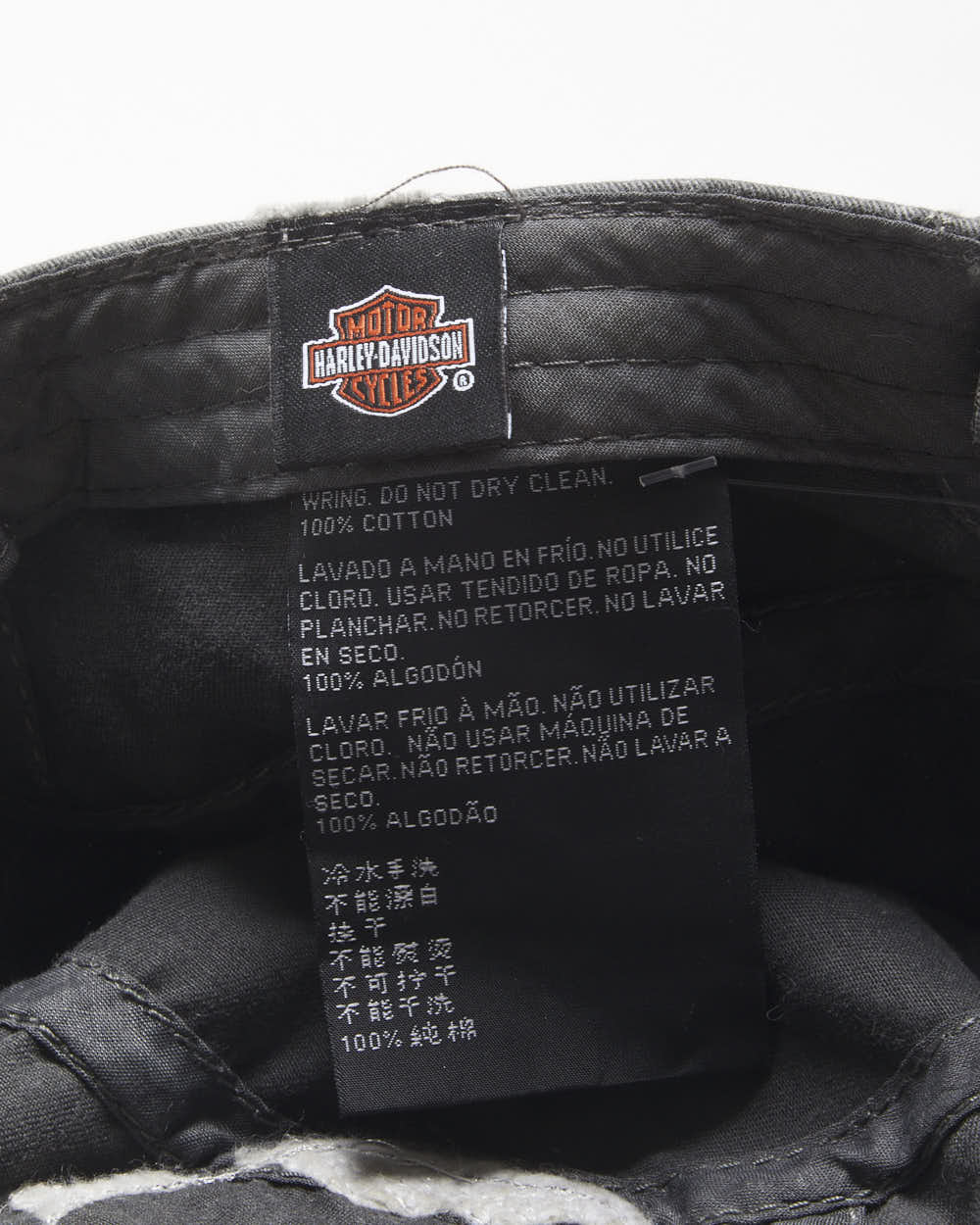 Vintage Y2K 00s Harley Davidson Distressed Stud Embellished Contrast Stitch Canvas Velcro Army Cap - OS