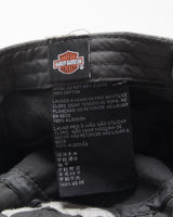 Vintage Y2K 00s Harley Davidson Distressed Stud Embellished Contrast Stitch Canvas Velcro Army Cap - OS