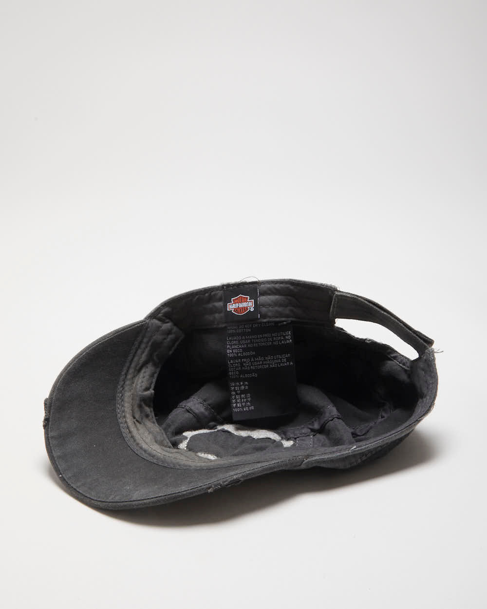 Vintage Y2K 00s Harley Davidson Distressed Stud Embellished Contrast Stitch Canvas Velcro Army Cap - OS