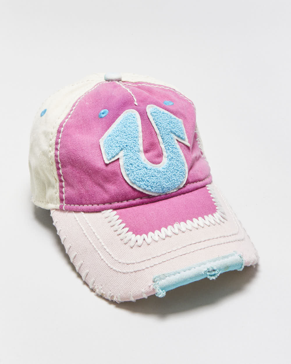 Vintage Y2K 00s True Religion Distressed Contrast Stitch Patch Canvas Baseball Cap - OS