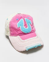 Vintage Y2K 00s True Religion Distressed Contrast Stitch Patch Canvas Baseball Cap - OS