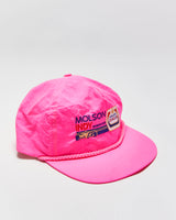 Vintage 1980s Molson Indy Vancouver Hot Pink Embroidered Rope Peak Flat Brim Trucker Hat - OS