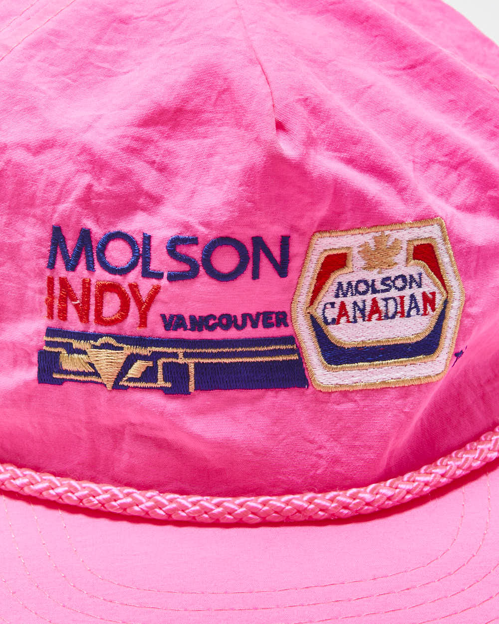Vintage 1980s Molson Indy Vancouver Hot Pink Embroidered Rope Peak Flat Brim Trucker Hat - OS