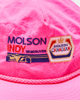 Vintage 1980s Molson Indy Vancouver Hot Pink Embroidered Rope Peak Flat Brim Trucker Hat - OS
