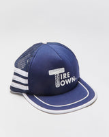 Vintage 1980s Tire Town Striped Flat Rope Brim Trucker Hat - OS