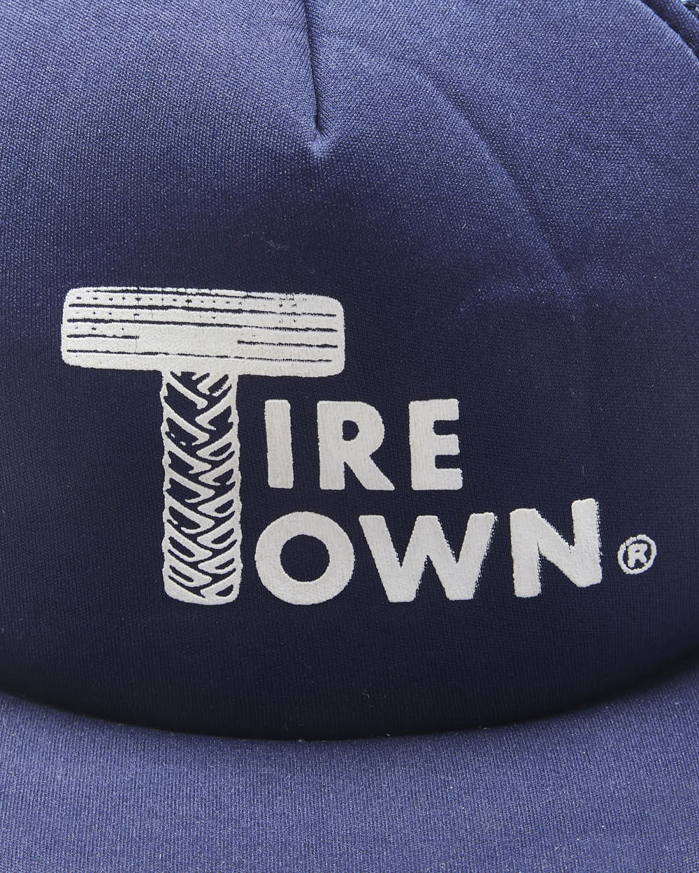 Vintage 1980s Tire Town Striped Flat Rope Brim Trucker Hat - OS