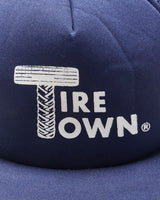 Vintage 1980s Tire Town Striped Flat Rope Brim Trucker Hat - OS