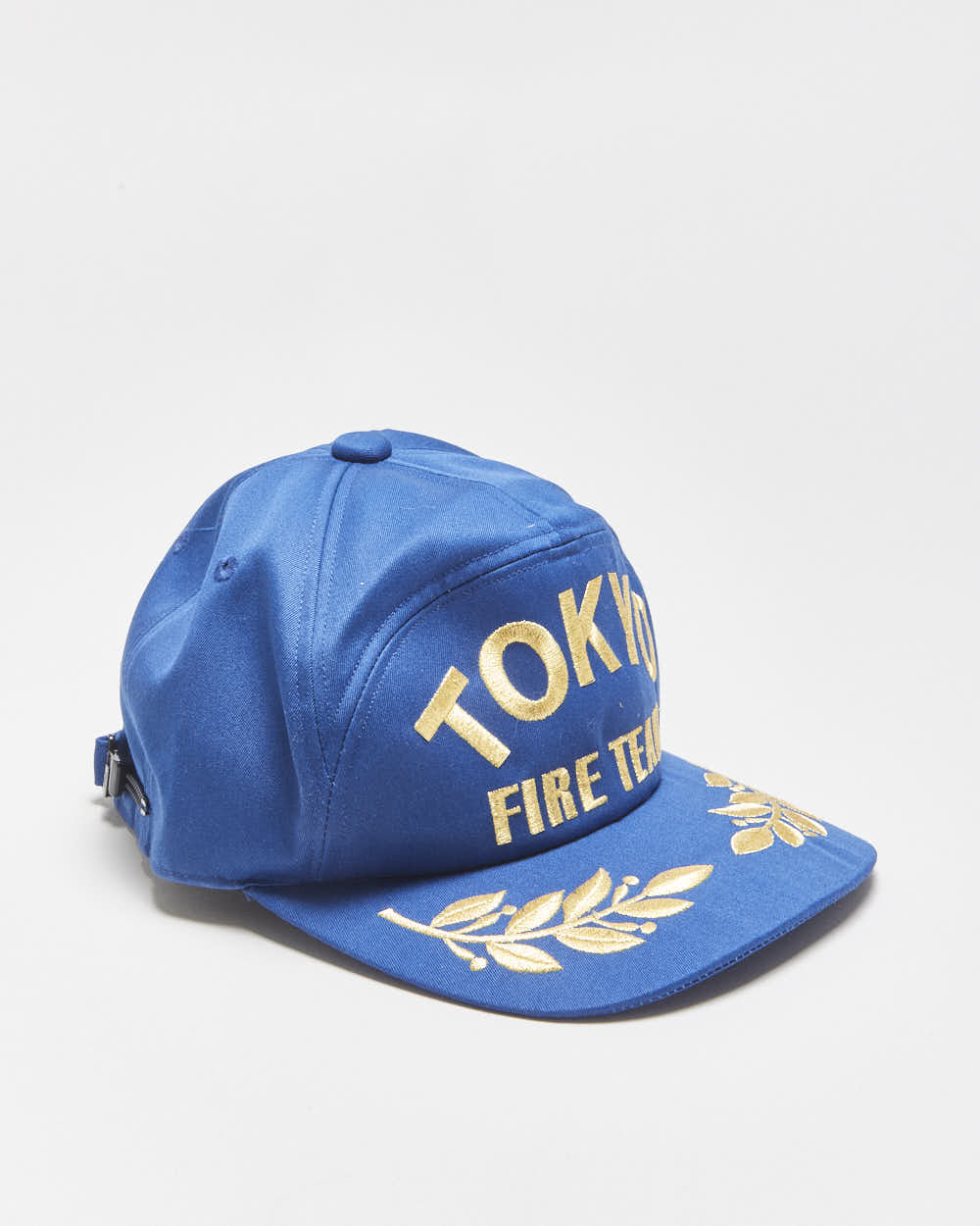 Vintage 1990s Tokyo Fire Team Embroidered Gold Leaf Canvas Zip-Back Baseball Cap - S