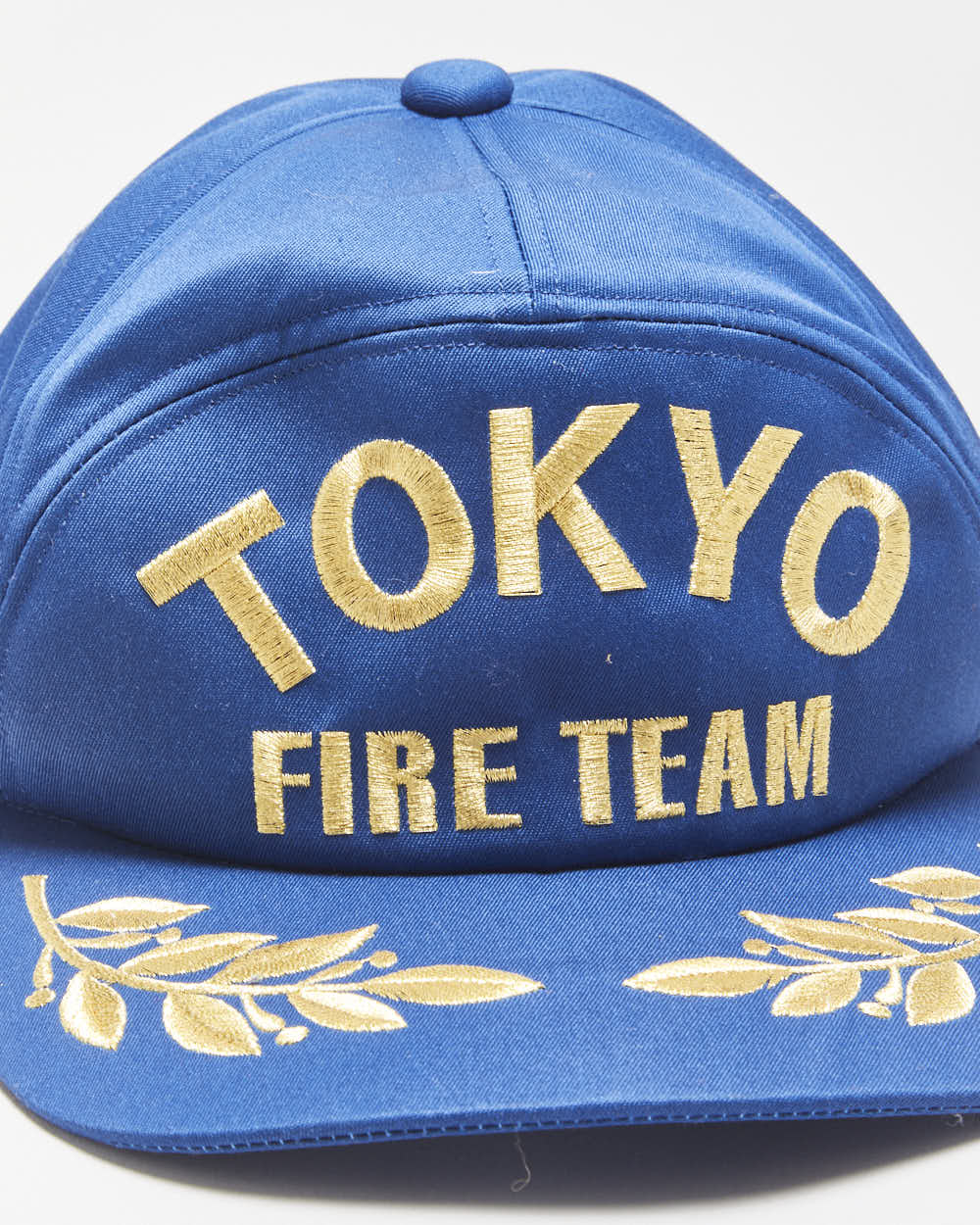 Vintage 1990s Tokyo Fire Team Embroidered Gold Leaf Canvas Zip-Back Baseball Cap - S