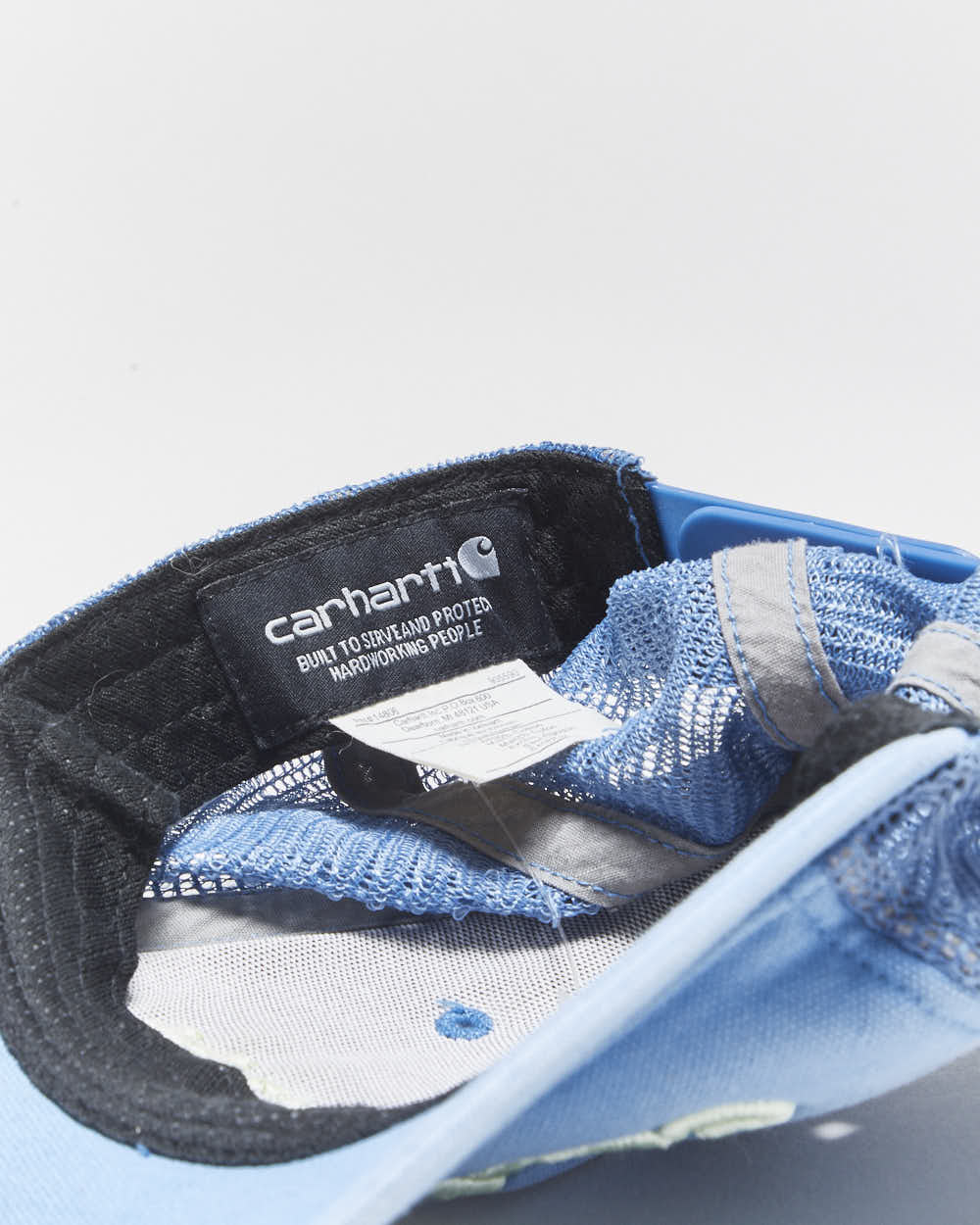 Vintage Carhartt Sky Blue Canvas Embroidered Mesh Back Trucker Hat - OS