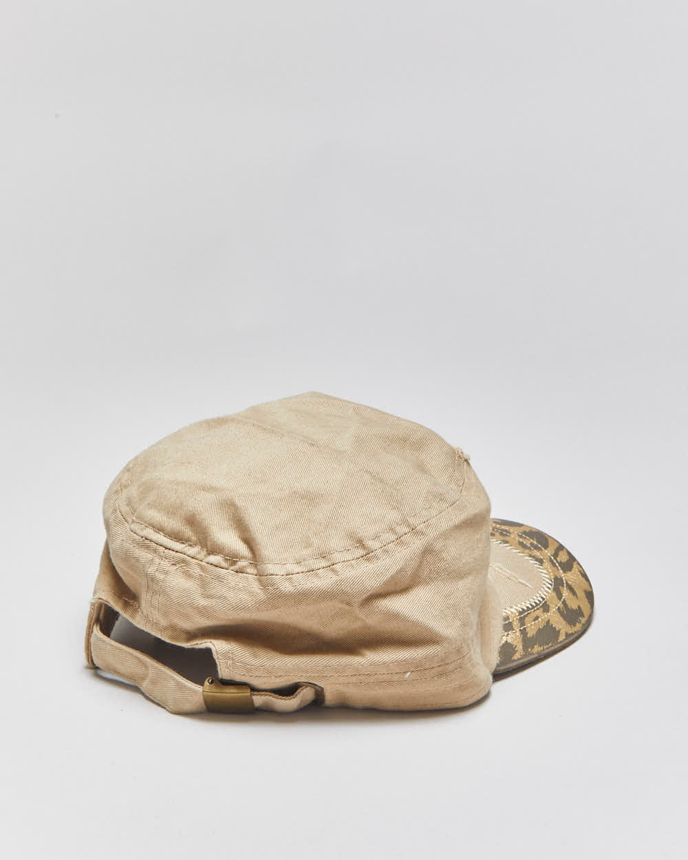Vintage Y2K 00s L.O.G.R Khaki Distressed Leopard Print Embellished Army Cap - OS