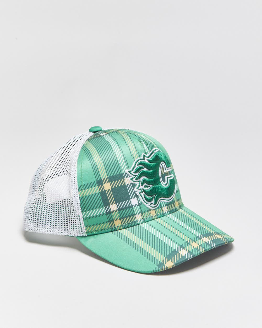DSWT Vintage Adidas Calgary Flames Kelly Green St. Patricks Day Plaid Embroidered NHL Trucker Hat - OS