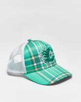 DSWT Vintage Adidas Calgary Flames Kelly Green St. Patricks Day Plaid Embroidered NHL Trucker Hat - OS