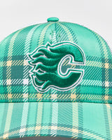 DSWT Vintage Adidas Calgary Flames Kelly Green St. Patricks Day Plaid Embroidered NHL Trucker Hat - OS
