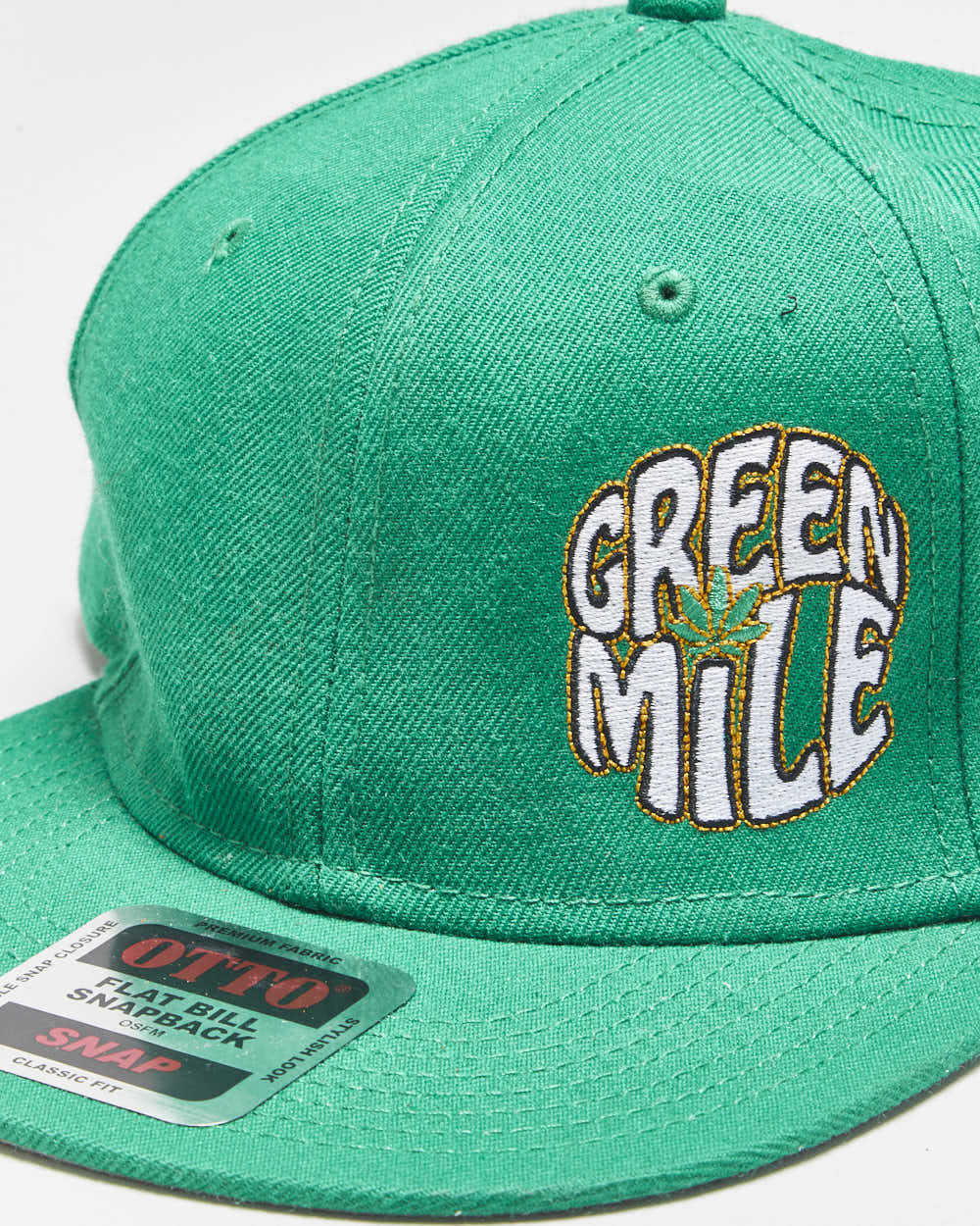 DS Vintage Green Mile Marijuana Embroidered Wool Blend Otto Flat Bill Snapback - OS