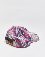 Vintage Y2K 00s True Religion Plaid Distressed Contrast Stitch Diamante Wool Blend Leather Strap Baseball Cap - OS