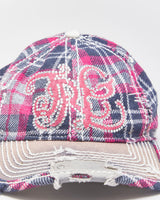 Vintage Y2K 00s True Religion Plaid Distressed Contrast Stitch Diamante Wool Blend Leather Strap Baseball Cap - OS