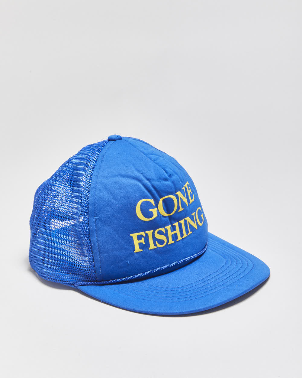 Vintage 1980s Gone Fishing Rope Peak Flat Brim Trucker Hat - OS