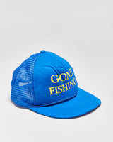 Vintage 1980s Gone Fishing Rope Peak Flat Brim Trucker Hat - OS