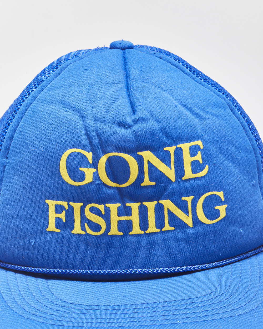 Vintage 1980s Gone Fishing Rope Peak Flat Brim Trucker Hat - OS