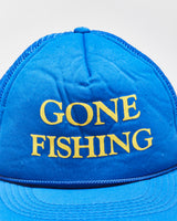 Vintage 1980s Gone Fishing Rope Peak Flat Brim Trucker Hat - OS