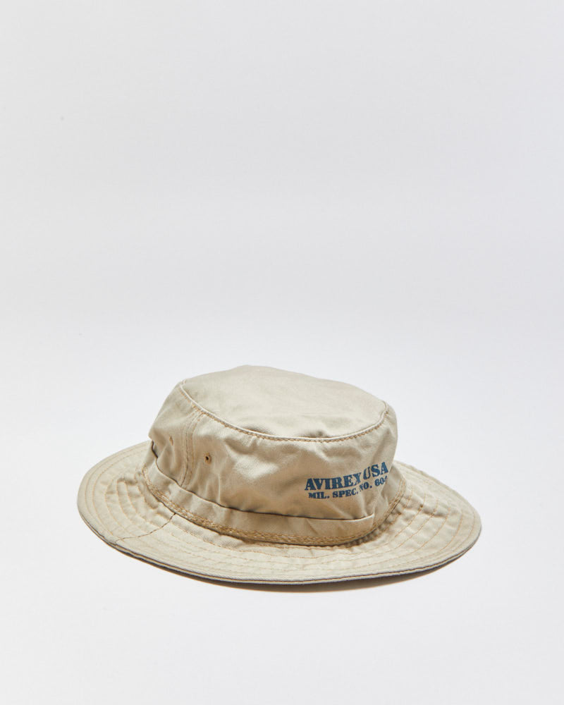 DS Vintage 1990s Avirex Varsity Khaki Made In USA Canvas Bucket Hat - M/L