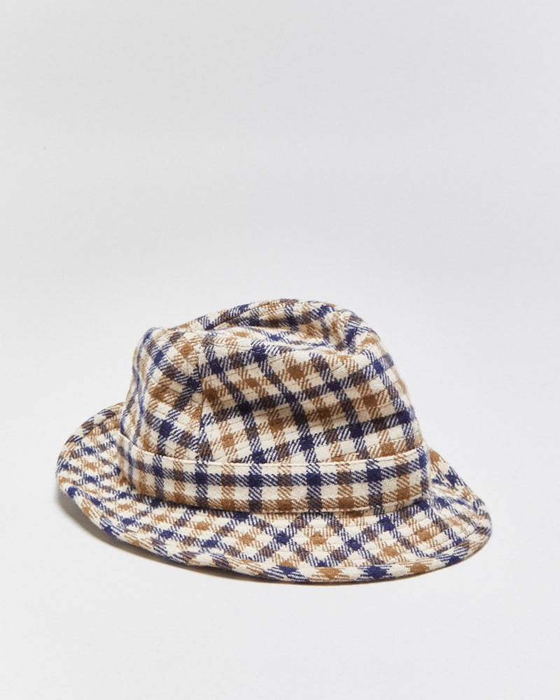 Vintage 1970s Aquascutum Wool House Check Trilby Hat - S/M