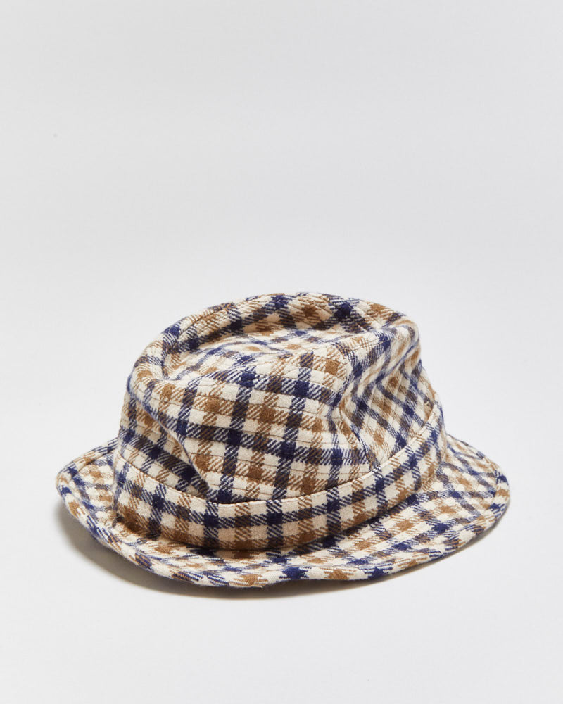 Vintage 1970s Aquascutum Wool House Check Trilby Hat - S/M
