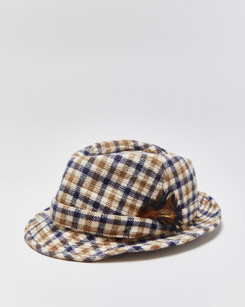 Vintage 1970s Aquascutum Wool House Check Trilby Hat - S/M