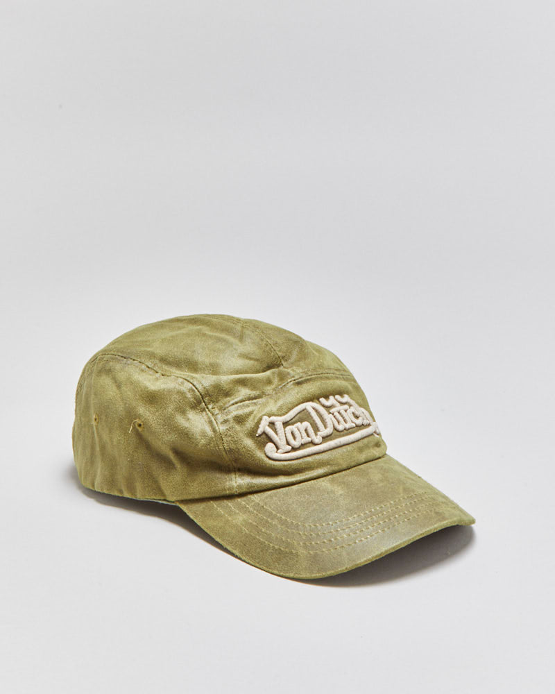 DS Vintage Y2K 00s Von Dutch Olive Khaki Waxed Canvas 5-Panel Cap - OS
