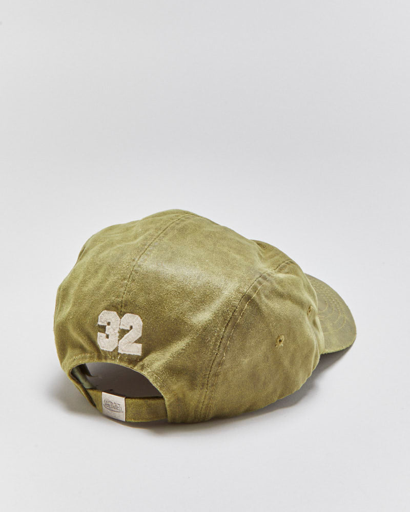 DS Vintage Y2K 00s Von Dutch Olive Khaki Waxed Canvas 5-Panel Cap - OS