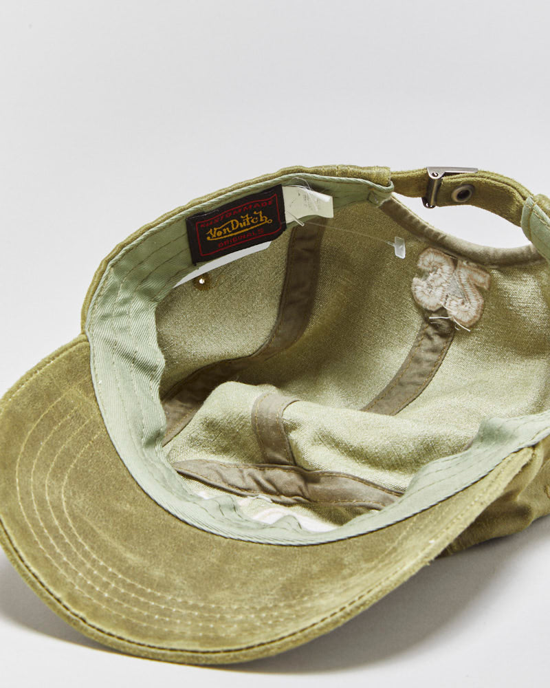 DS Vintage Y2K 00s Von Dutch Olive Khaki Waxed Canvas 5-Panel Cap - OS
