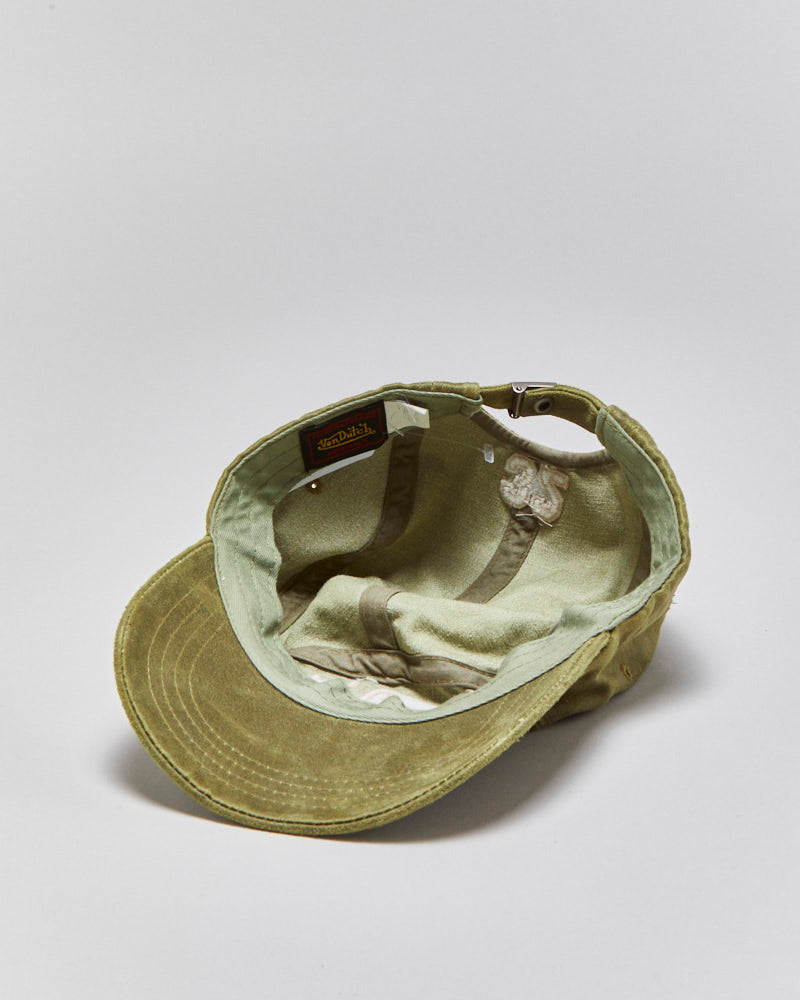 DS Vintage Y2K 00s Von Dutch Olive Khaki Waxed Canvas 5-Panel Cap - OS