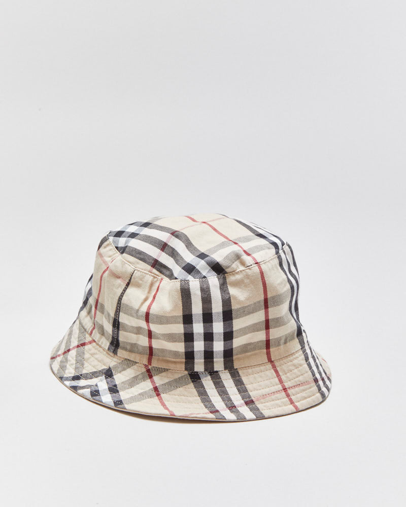 Vintage Y2K 00s Burberry Nova Check Reversible Cotton Canvas Bucket Hat - S/M