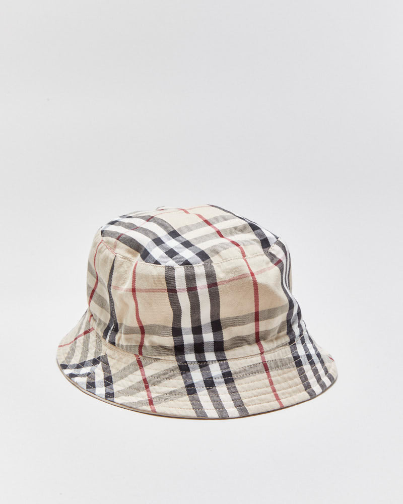 Vintage Y2K 00s Burberry Nova Check Reversible Cotton Canvas Bucket Hat - S/M