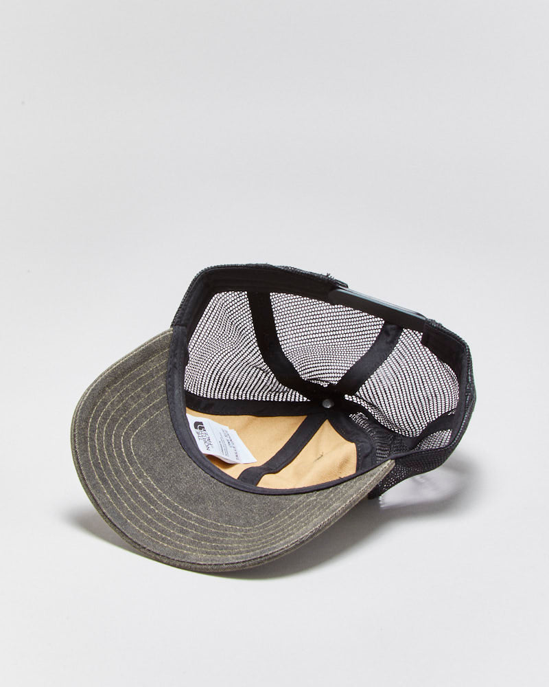 Vintage The North Face Khaki Denim TNF Logo Curve Brim Trucker Hat - OS