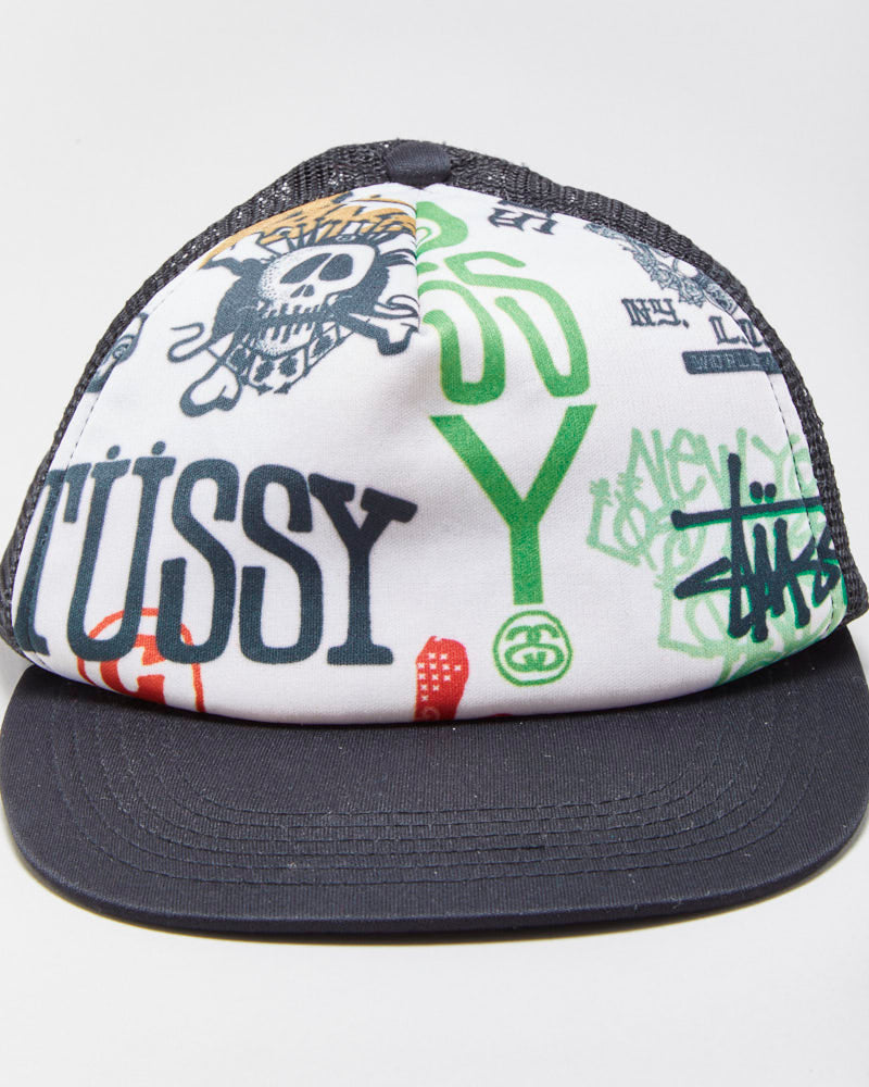 Vintage Y2K 00s Stussy Graffiti Flat Brim Trucker Hat - OS