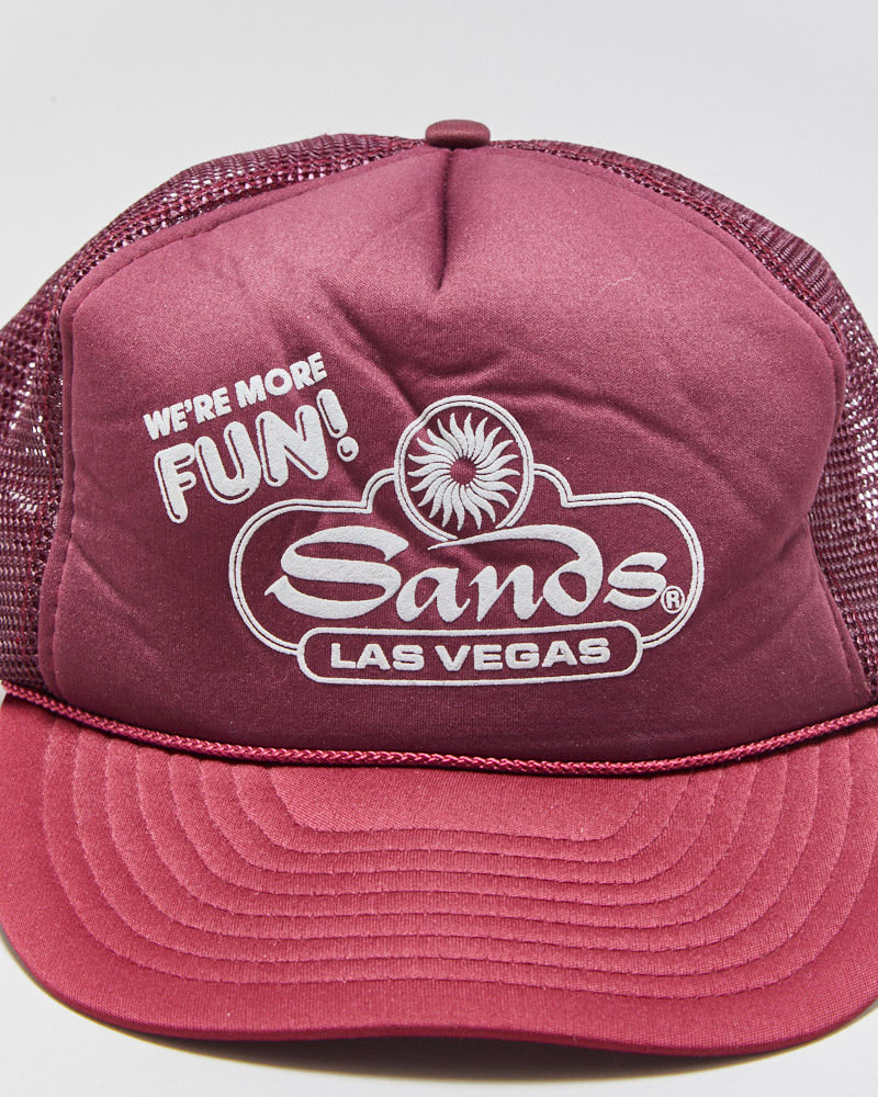 DS Vintage 1980s Sands Las Vegas Casino Rope Peak Curve Brim Trucker Hat - OS