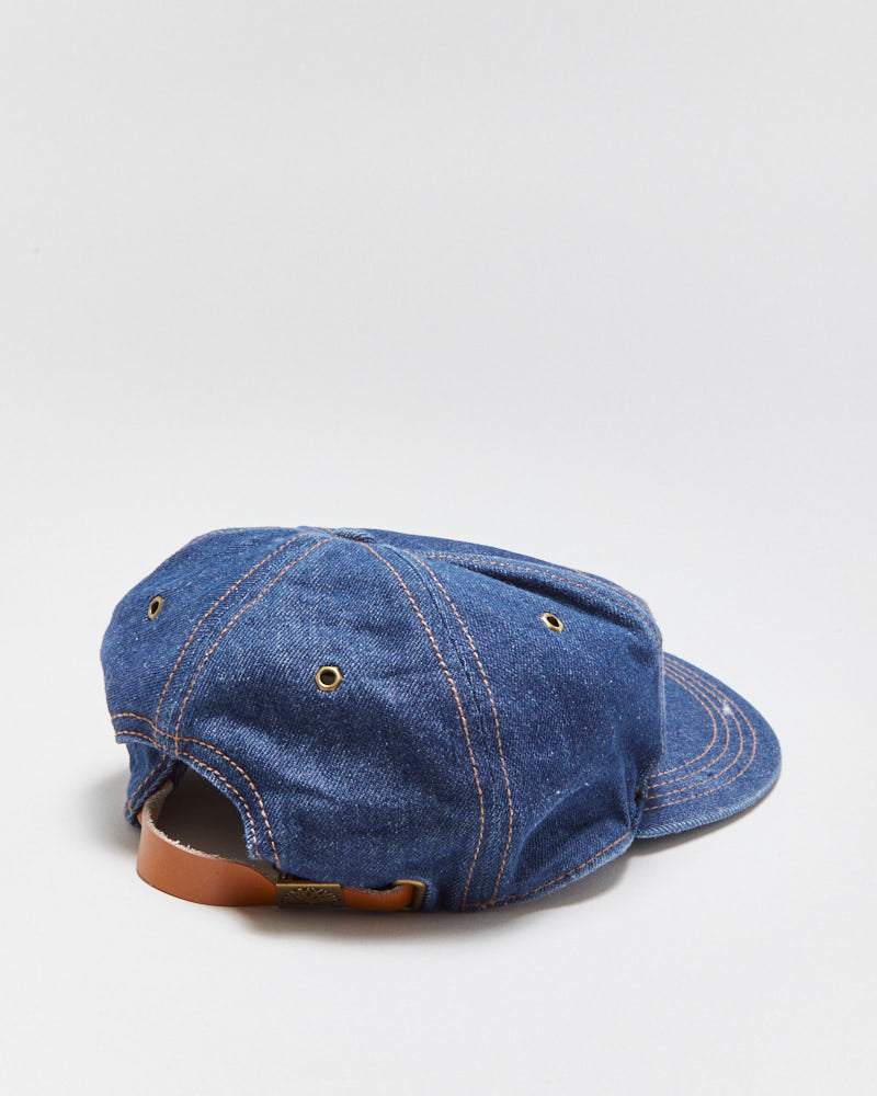 Vintage Timberland Raw Indigo Denim Leather Strap Baseball Panel Cap - OS