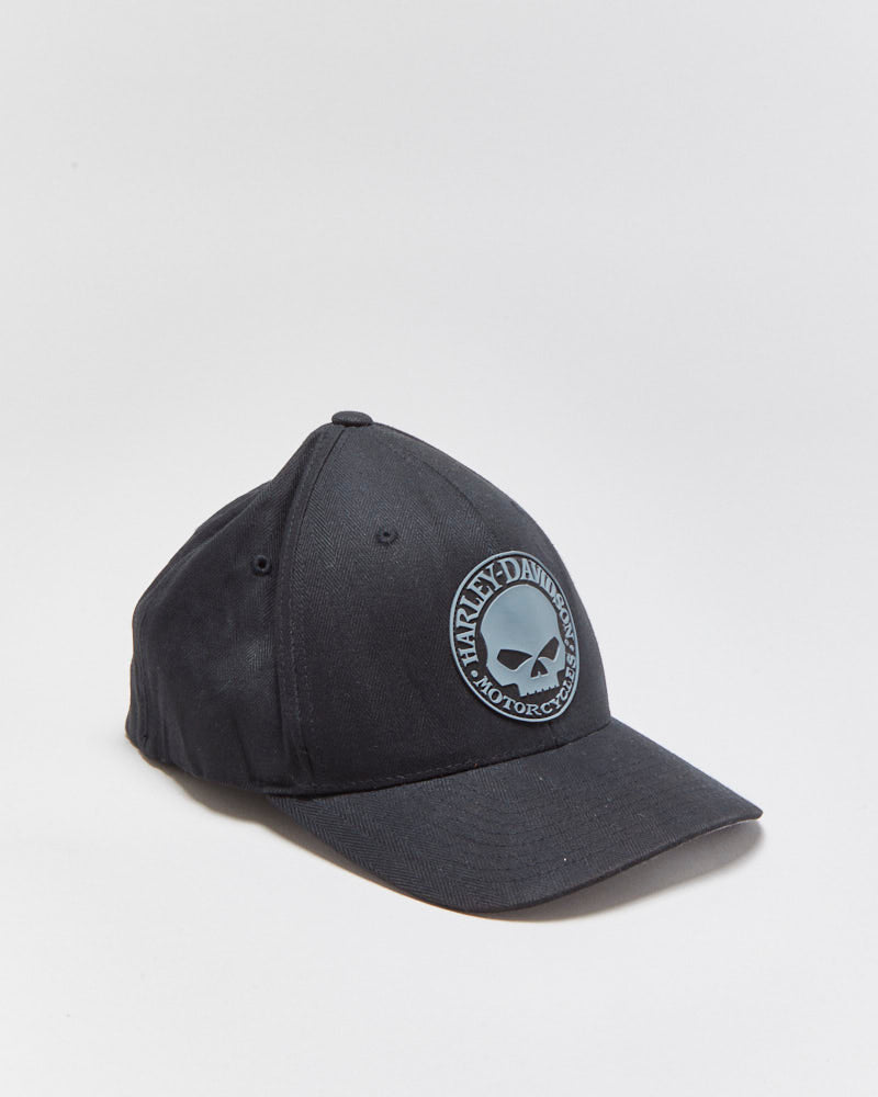 Vintage Harley Davidson Rubber Logo Canvas FlexFit Baseball Cap - S/M