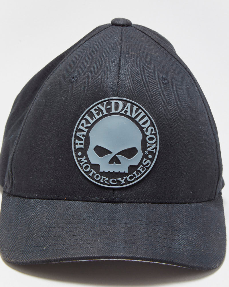 Vintage Harley Davidson Rubber Logo Canvas FlexFit Baseball Cap - S/M