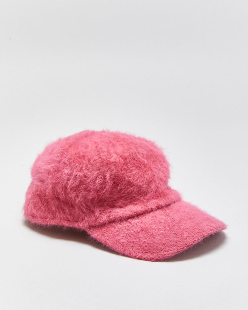 Vintage Y2K 00s Hot Pink Angora Blend Velcro Baseball Cap - OS