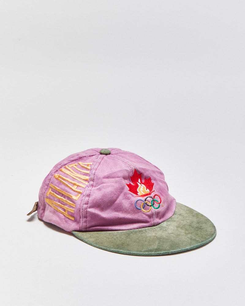 Vintage 1996 Atlanta Olympics Paisley Suede Flat Brim Leather Strap Baseball Cap - OS