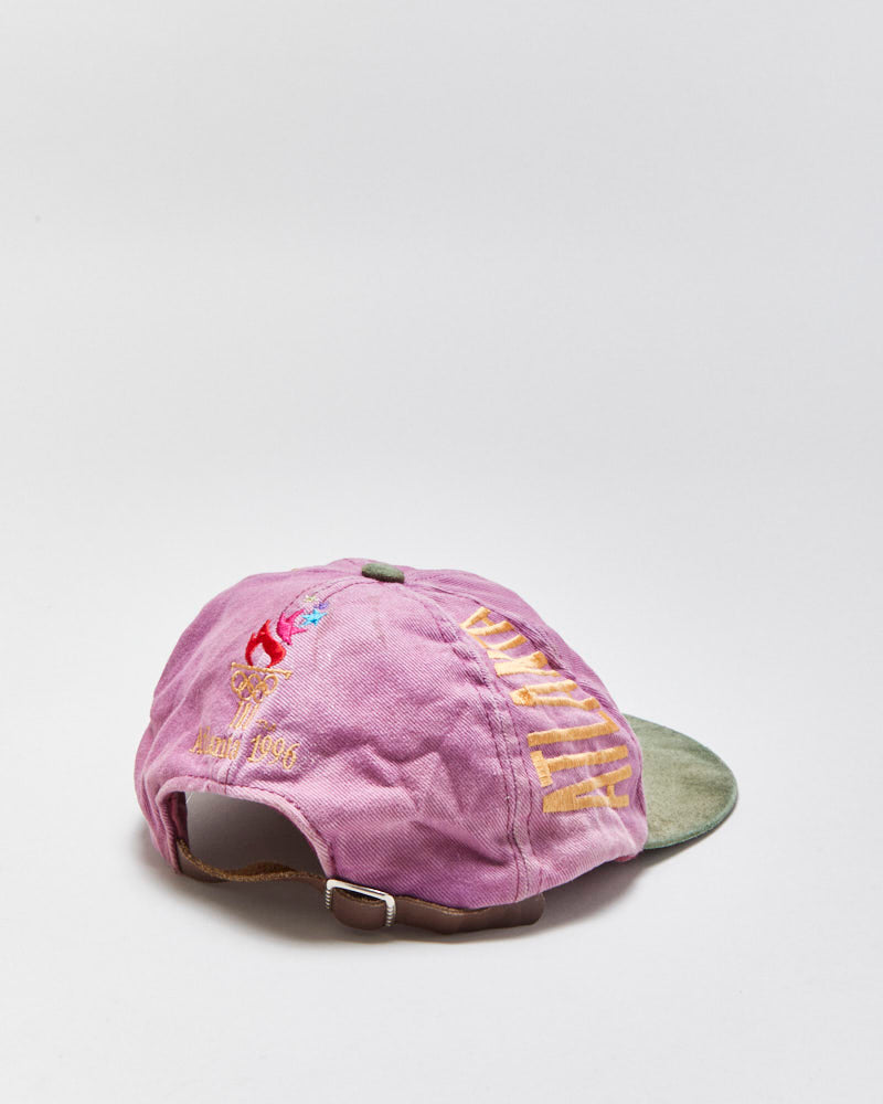 Vintage 1996 Atlanta Olympics Paisley Suede Flat Brim Leather Strap Baseball Cap - OS
