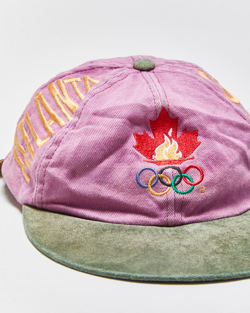Vintage 1996 Atlanta Olympics Paisley Suede Flat Brim Leather Strap Baseball Cap - OS