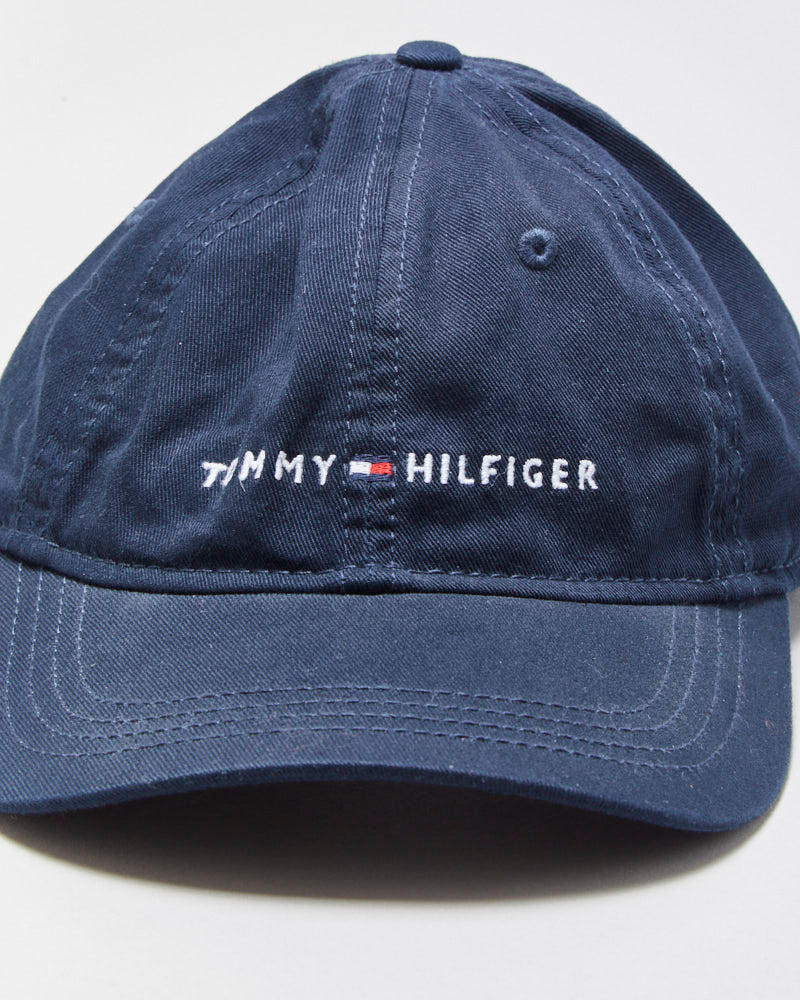 Vintage Tommy Hilfiger Embroidered Canvas Leather Strap Baseball Cap - OS