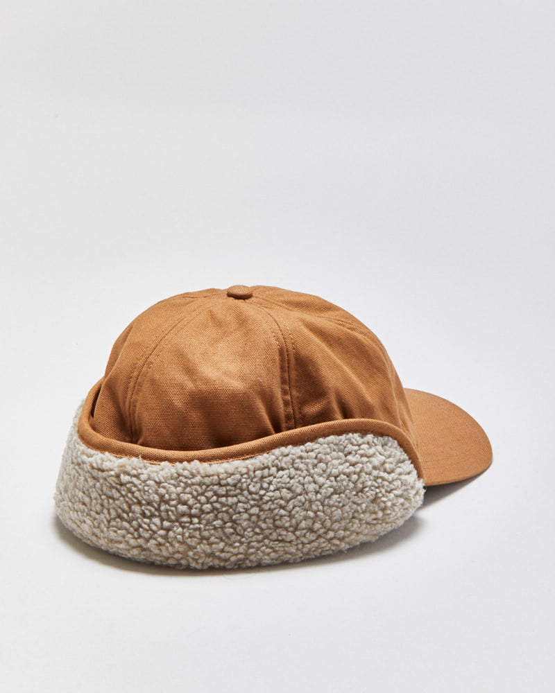 DS Vintage Carhartt Tan Canvas Rain Defender Ear Flap Sherpa Trapper Cap - M/L
